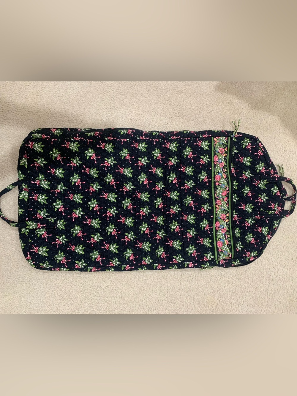 Vera Bradley Navy Quilted Floral Garment Bag with Pink & Green Accents